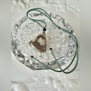 Natural Madagascar  Sakura Agate Pendant Braiding Necklace Sweater Chain